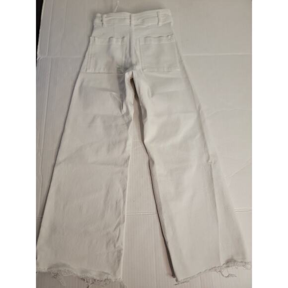 Zara The Marine Straight Jeans Womens Size 2 Ivory High Waist Wide Leg Raw Hem - Picture 9 of 9